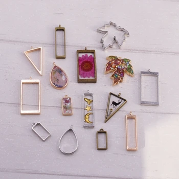 

5pieces Rectangle Triangular maple leaf Strip drop hollow blank Pendants jewelry findings Handmade Craft Floating locket