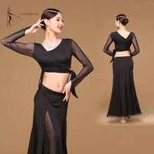 Женский костюм для танца живота, топ, юбка, жилет, 3 шт., для девочек, Восточный танец живота, тренировочная одежда