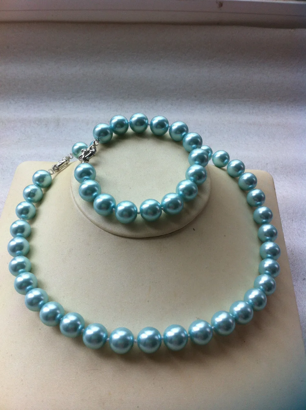 

FREE SHIPPING HOT sell new Style >>>>HOT 12MM sky blue shell Pearl round beads necklace bracelet 18'' 7.5'' AAA B-32