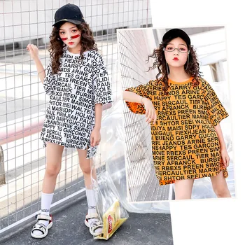 

ZSIIBO Fashion Girls Dresses Street style Letter printing Summer 2019 New short sleeve Girl Costume Female Dress clothes WGTQ76