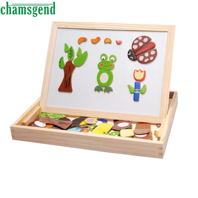 

CHAMSGEND Modern Multifunctional Drawing Writing Board Magnetic Puzzle Double Easel Wooden Toy Mar21