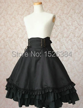 Высококачественная Женская хлопковая юбка в готическом стиле Лолиты с завышенной талией и бантом, Женский карнавальный костюм