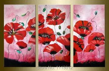 

Hand Painted Abstract Home Decoration Oil Painting Red Lily Flower On Canvas 3 Panel Art Set Wall Modern Picture For Living Room