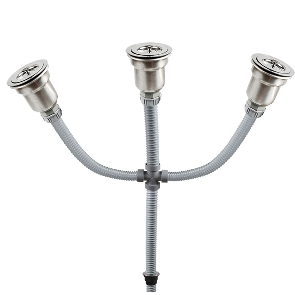  Talea Triple sink basin drain waste kit 110mm sink drain strainer with steel wire hoses kitchen sin - 32958542036