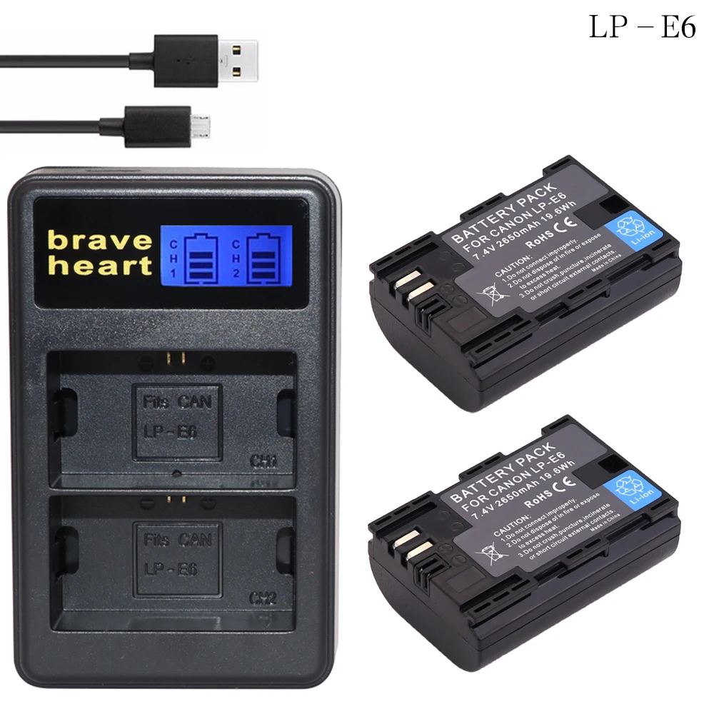 2x batteries LP E6 LPE6 LP E6 Battery + LCD dual Charger For Canon EOS 5DS R 5D Mark II 5D Mark