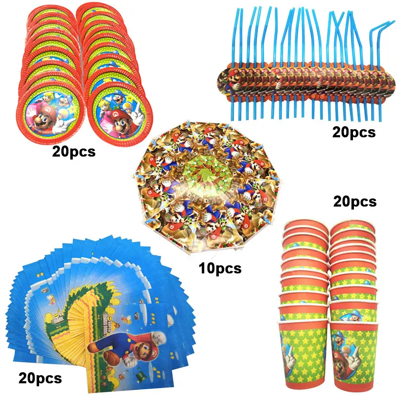 90 шт. вечерние Набор кружек тарелки и соломки, салфетки, флаги, вечерние товары с изображением Марио, украшение, выбор для детского праздника, день рождения