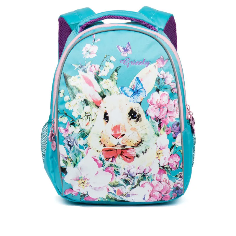 

Russian Children Backpack Girls School Bag Lovely Cartoon Rabbit Primary School Portfolio Nylon Orthopedic Backpacks Grade 1-3
