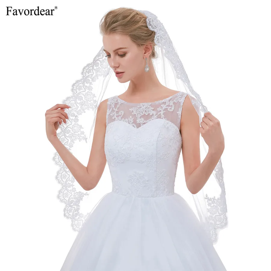 Favordear Velos De Novia 2018 Фата для невесты короткая роскошная кружевная невест вуаль с