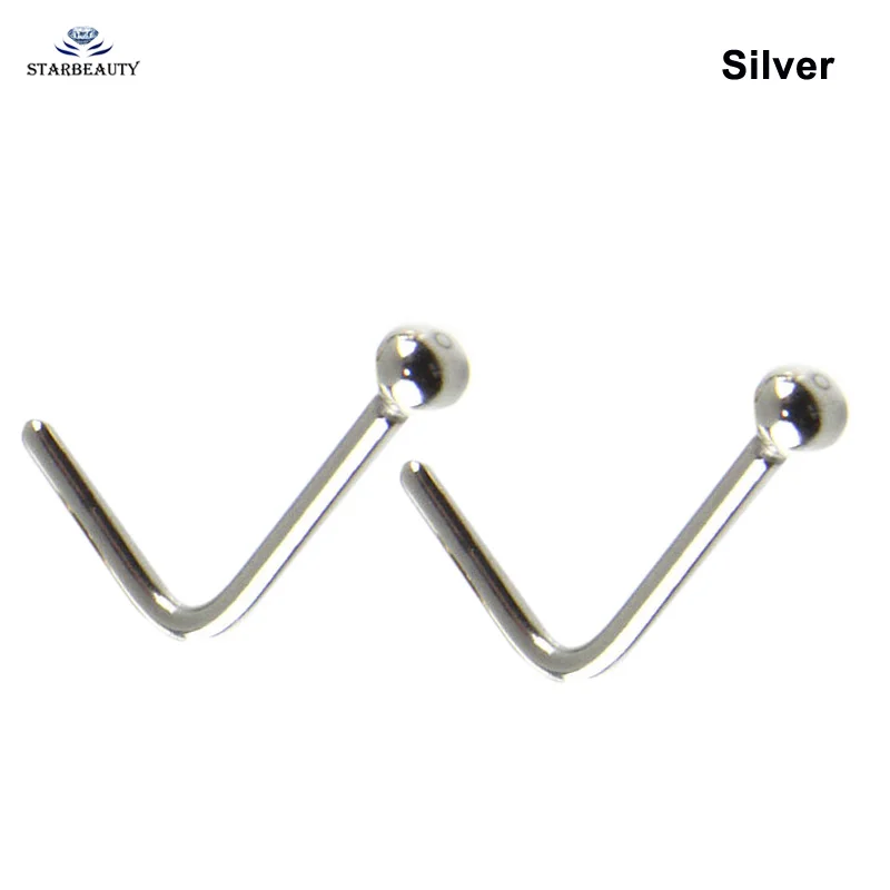 Starbeauty 2pcs/lot 0.8x8mm L Shaped Nose Rings Solid Black Piercing Pin Hook Helix Stainless Steel Jewelry | Украшения и