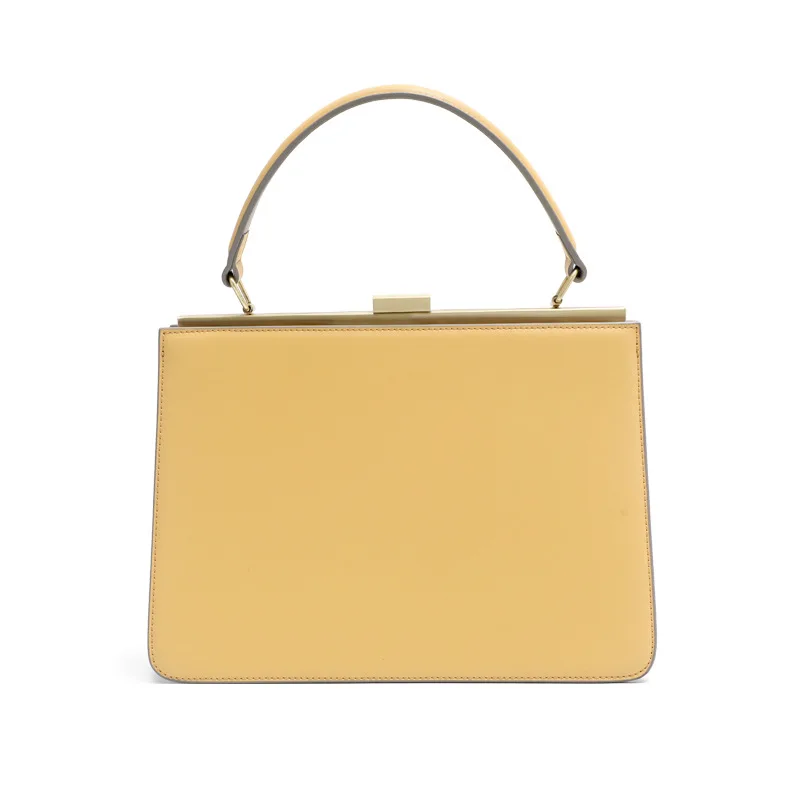 

Ins Simple Style Medium Metal Frame Leather Hand Bag Women Messenger Bag