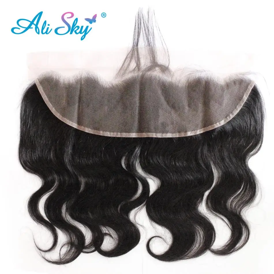Ali Sky Hair Brazilian Natural Wave With Closure 3 Bundles With 13*4 Free Part Ear to Ear Lace Frontal Pre-colored non-Remy Hair