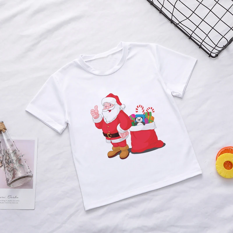 Летняя забавная Одежда для мальчиков Милая Рождественская футболка с принтом «старый человек» крутая Детская рубашка для отдыха для девочек белые футболки с короткими рукавами - Цвет: 934
