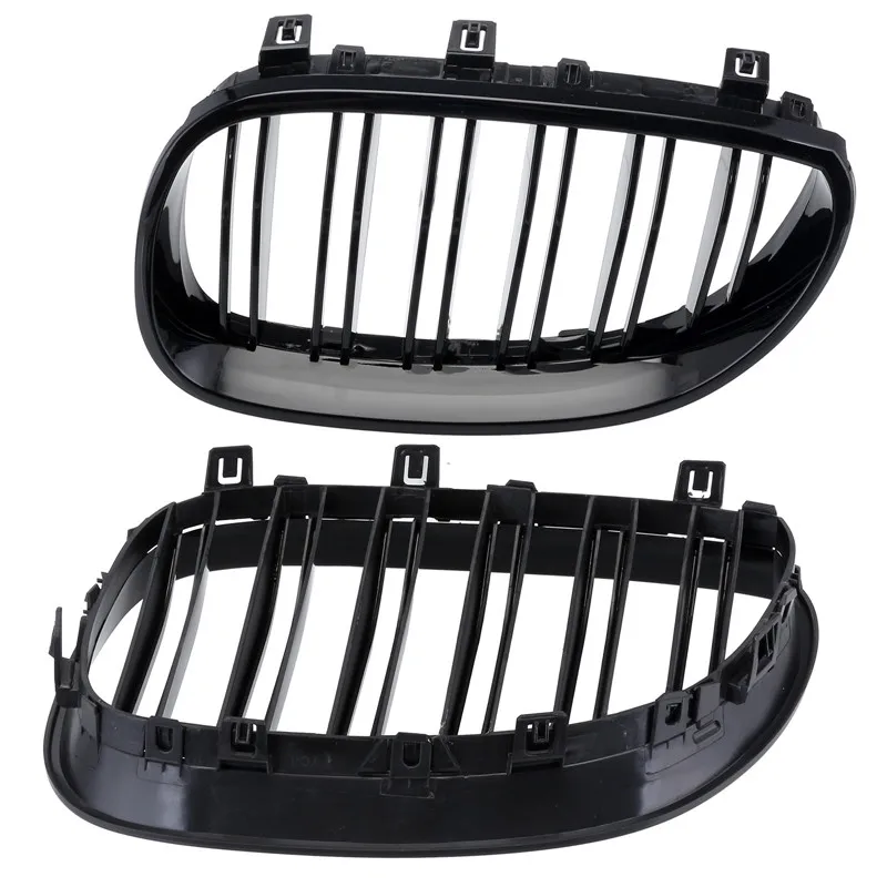 

1 Pair New Car Styling Gloss Black Dual Fin Front Kidney Grills Grille For BMW 5 Series E60 E61 4 Door 2003 2004 2005 2006 2007
