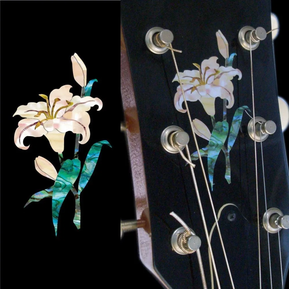 Jockomo Inlay Sticker Decals for Guitar Headstock in Abalone Theme Lily