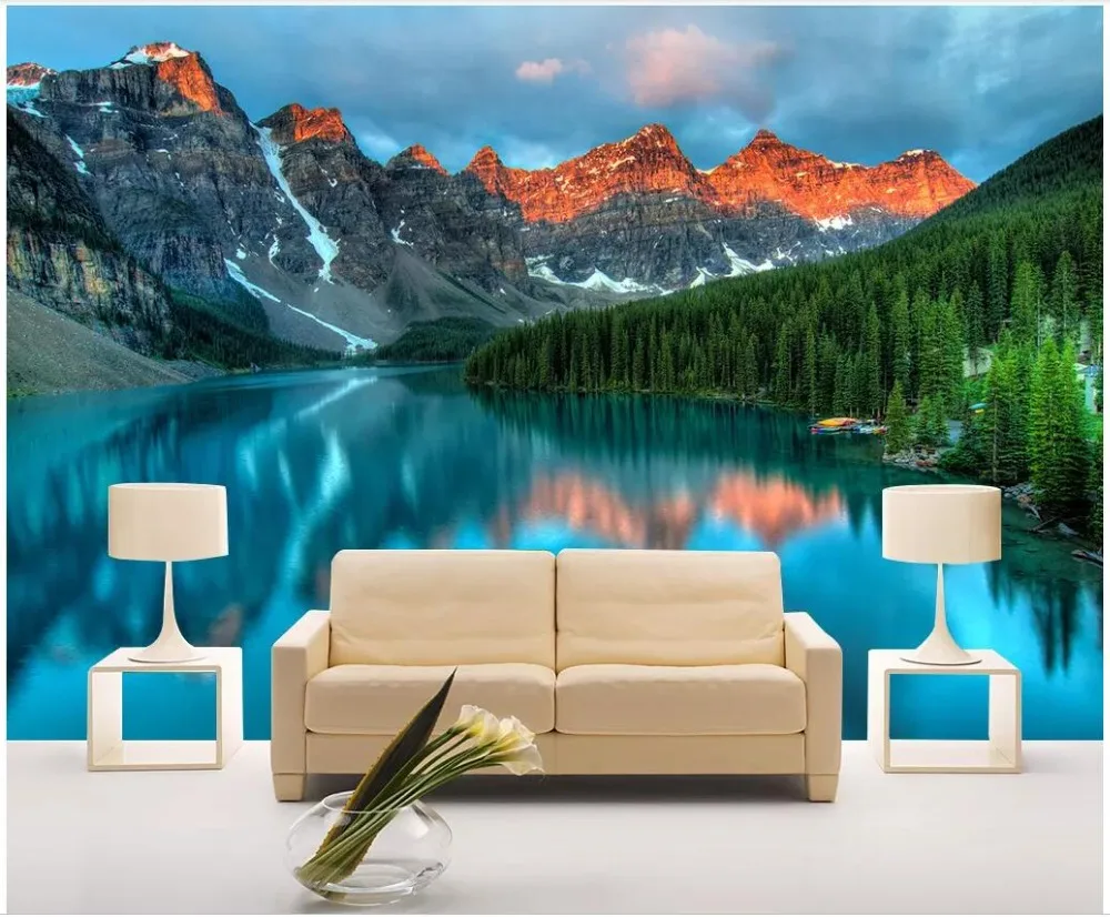 

3d wallpaper custom photo Lake light mountain scenery background home decor living room 3d wall murals wallpaper for walls 3 d