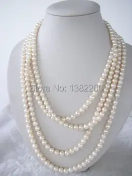 

7-8mm White freshwater pearl long necklace 55inch 2 pieces/lot DIY women handmade making design jewelry fashion style