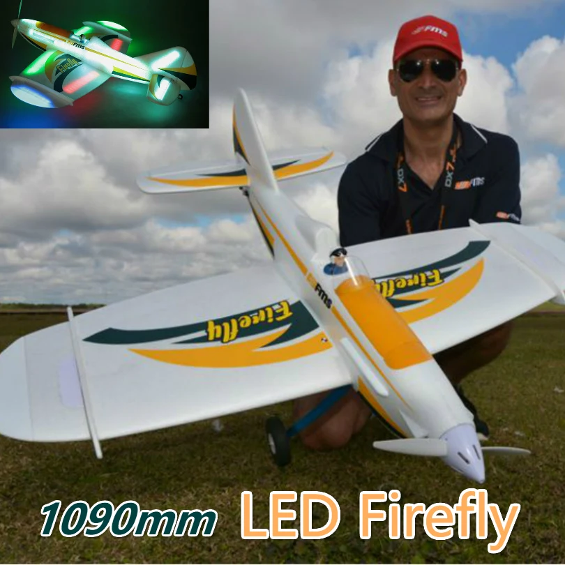 FMS 1090 мм светодиодный Светлячок Ночная навигация RC самолет 6CH с закрылками 3 S