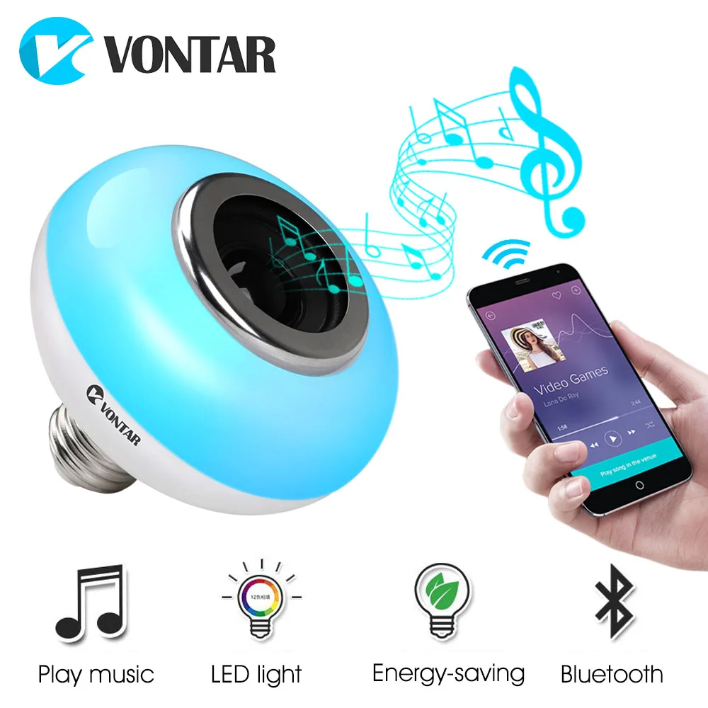 

VONTAR E27 Smart RGB Wireless Bluetooth Speaker Bulb Music Player Dimmable portable speakers LED smart light No White Light