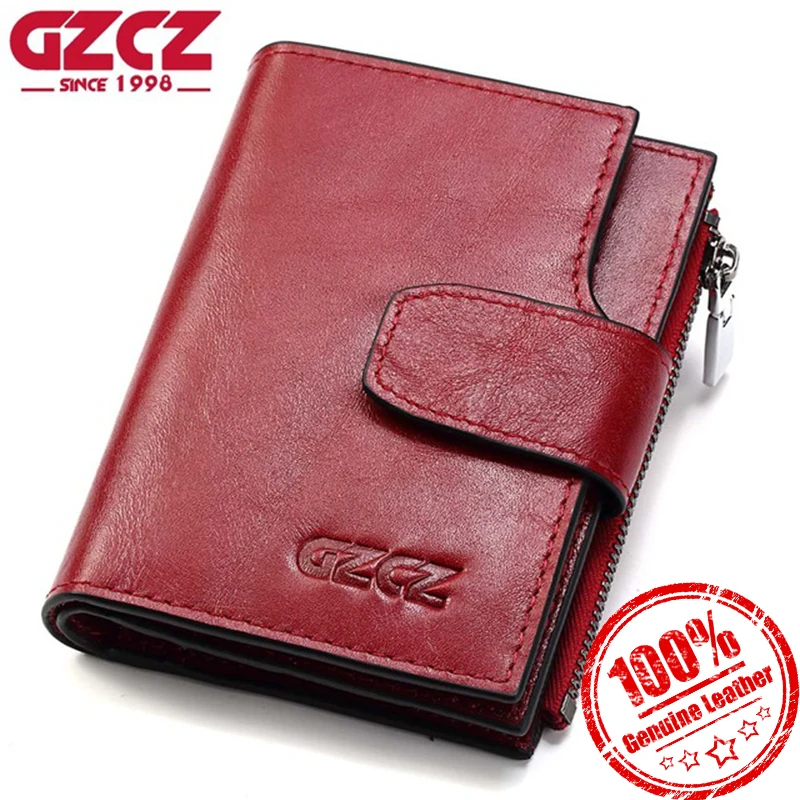 

GZCZ Genuine Leather Women Wallet Luxury Brand Small Zipper Female Coin Purse Card Holder For Money Bag Portomonee