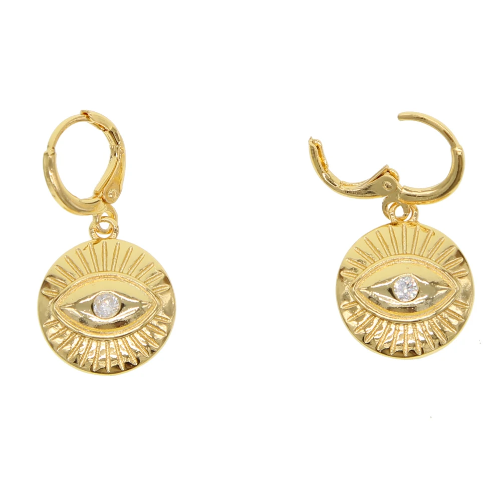 Dangle drop Gold evil eye Coin earring for women Turkish evil eye