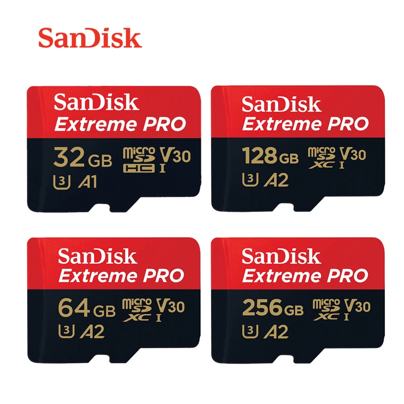 Cartão de Memória Cartão com Adaptador Sandisk Extreme – s 256 gb 128 64 Uhs-i u3 V30 a2 4 k Uhd Microsdxc Cartão Flash tf sd Pro 170 mb