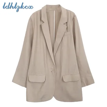 

Solid Temperament Casual Loose Blazer Women 2018 Spring New Chic Korean Version of Single Button Pockets Thin Notched Suit LD106