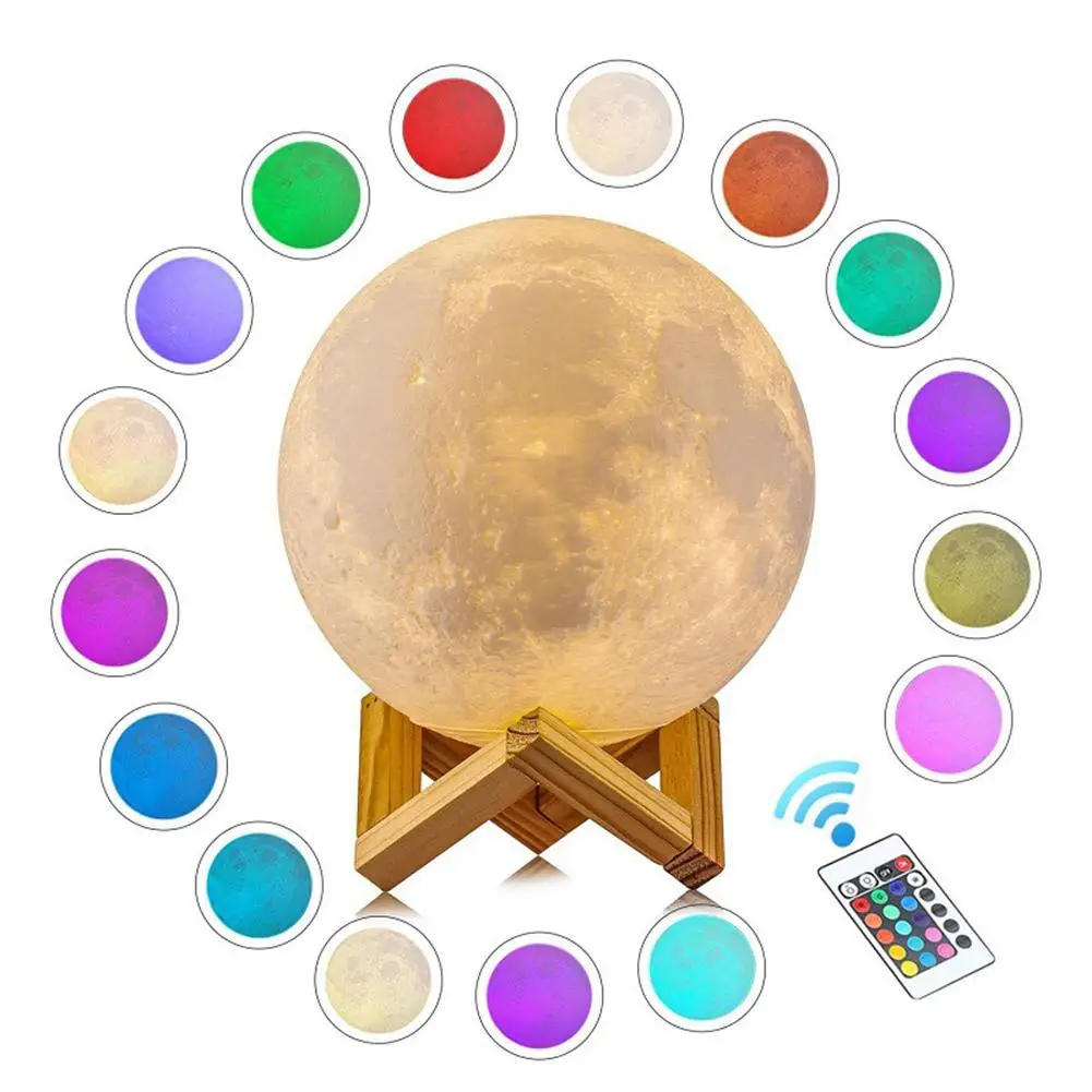

15cm 3D Print 16-Color Change Moon USB LED Night Light Remote Control Table Lamp Set