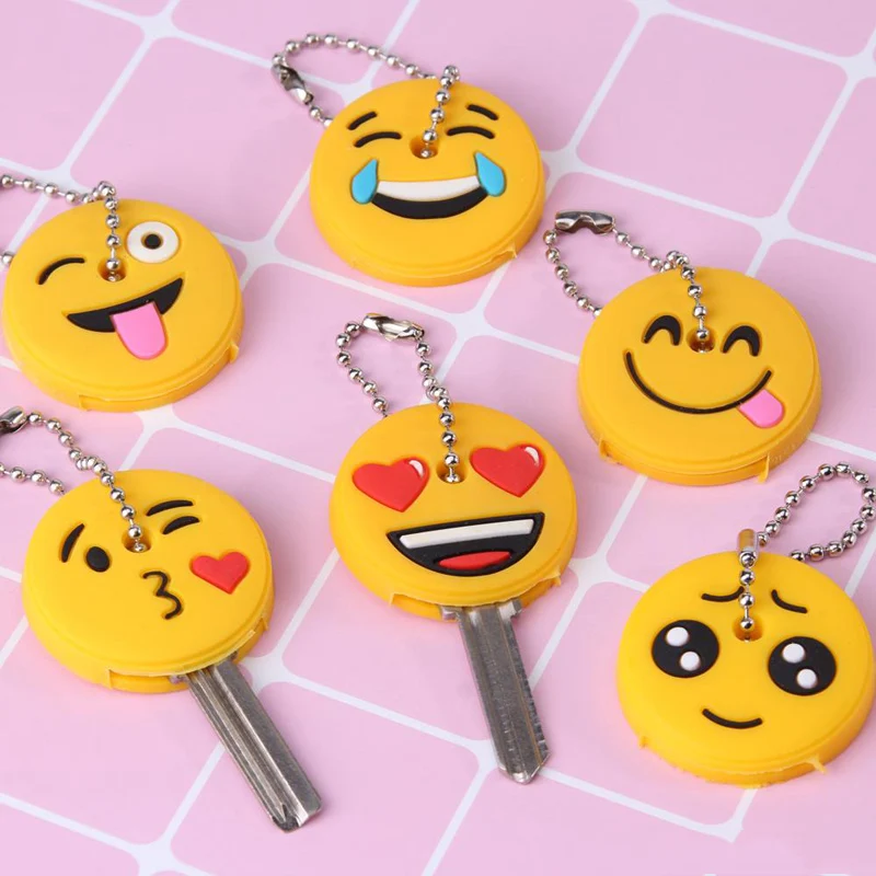 

40pcs/lot Emoji Face Smile Cry Cute Anime Key Cover Key Chain Cartoon Key Cap Key Ring Car Keychain Children Party Favor Gift