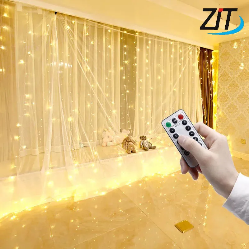 

3x3M Curtain Fairy String Lights with Remote Control lights For Christmas Wedding Party Garden Home Decoration