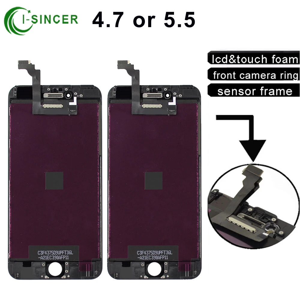 

3PCS/LOT LCD with Frame For apple iphone 6 /6 plus LCD Touch Screen Digitizer & foam & front camera ring& sensor frame