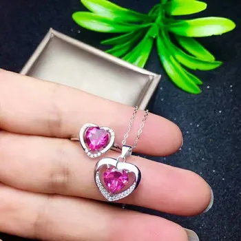 

shilovem 925 sterling silver Natural Pink topaz Rings pendants fine Jewelry women wedding open send necklace ltz080801agfb