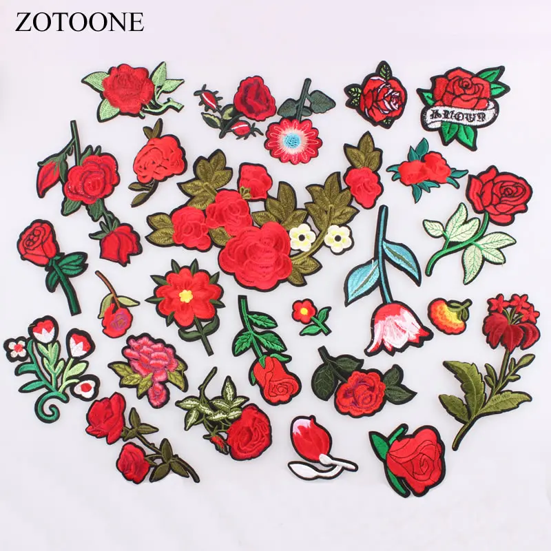 Zotone патч для одежды 1 шт. большой красный цветок розы вышитый Сделай Сам Железный