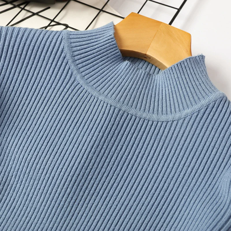 New Autumn Winter Warm Women Sweater Half Turtleneck Pullover Sweater Fashion Quality Knitted Jumper Tops Soft Femme Pull D336