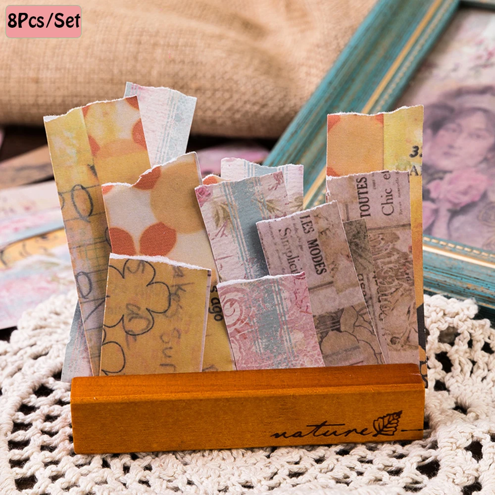 

8Pcs/Set Double Adhesive Paper Background Sticker Retro Flowers Series Diary Label Scrapbooking Journal Decor Stationery Planner