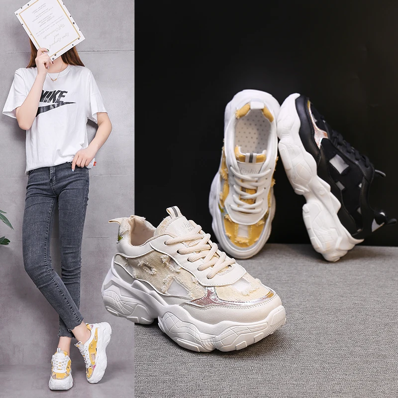 

Women sneakers 2019 new summer wild super thick platform NET shoes breathable mesh casual flat net red dad shoes woman shoes