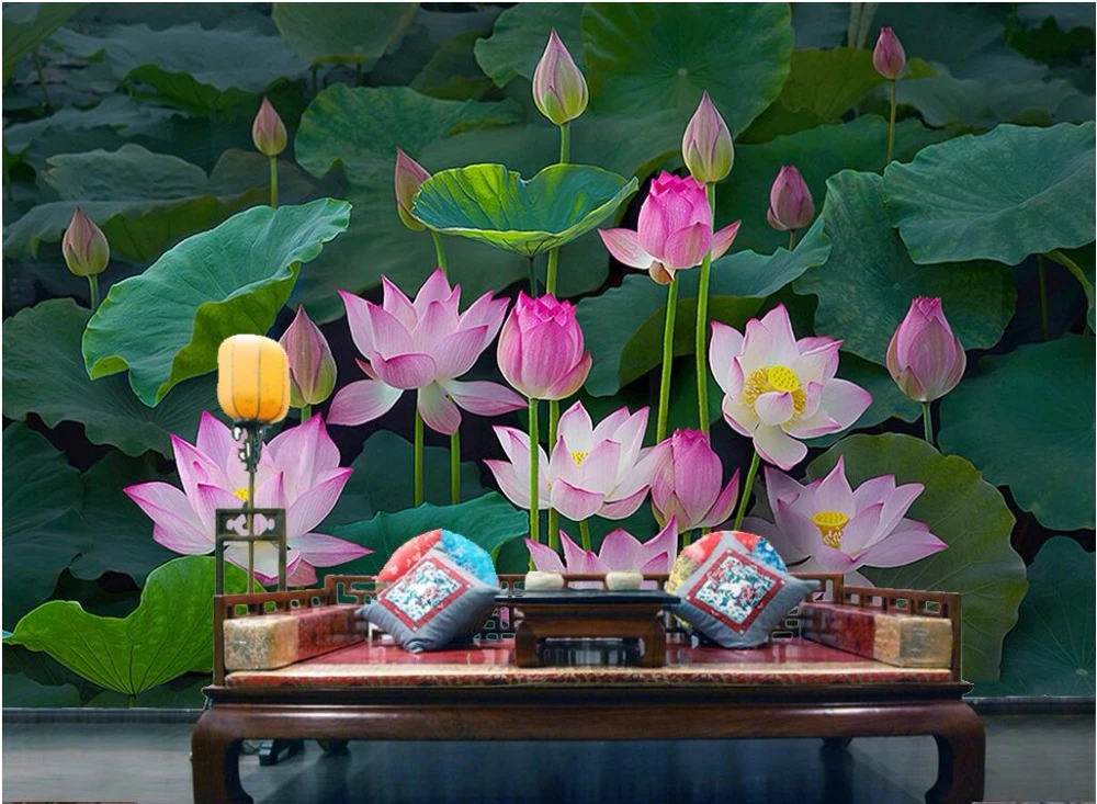 3D Ink Lotus Pond GN011 Wallpaper Mural Decal Mural Photo Sticker Decal Wall Self-Adhesive Wall Art Design 3d printed Removable Wallpaper