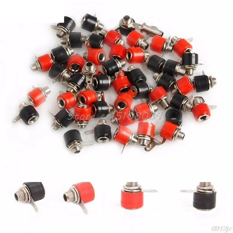 

50Pcs 4mm Banana Panel Socket Test Probe Nickel Plated Binding Post Nut Plug Jack Connectors Red + Black Color