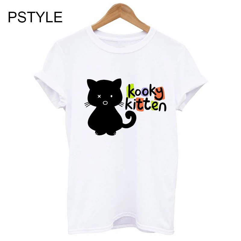 

Spring Summer Women's T Shirt Short Sleeve Kawaii Cat Tee Shirt Kooky Kitten Letter Printing Funny T Shirts Mujer White Tshirt