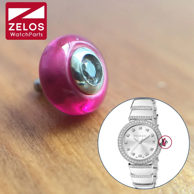 

6.2mm Steel waterproof Ruby Crystal watch crown for BVLGARI LVCEA lady watch replacement parts