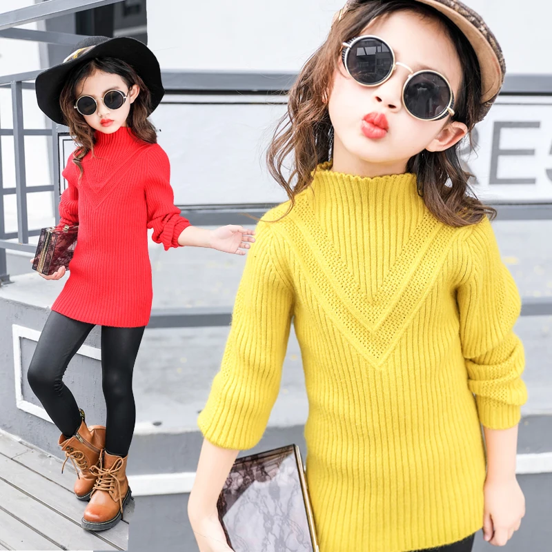 

2018 New Kids Knitted Sweaters for Girls Solid Color Knitwear Child Tops Infant Pullovers 8 9 10 11 12 13 14 Year Girls Sweaters