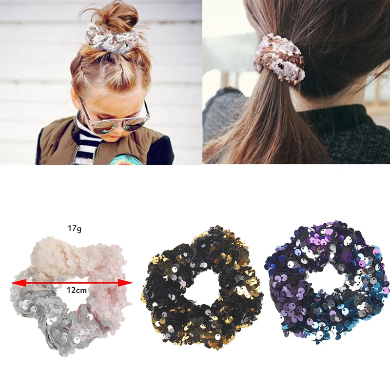 

Ruoshui Sequin Elastic Hair Band Fashion Woman Hair Accessories Shiny Scrunchy Kids Colorful Hair Ties Headband Ponytail Holder