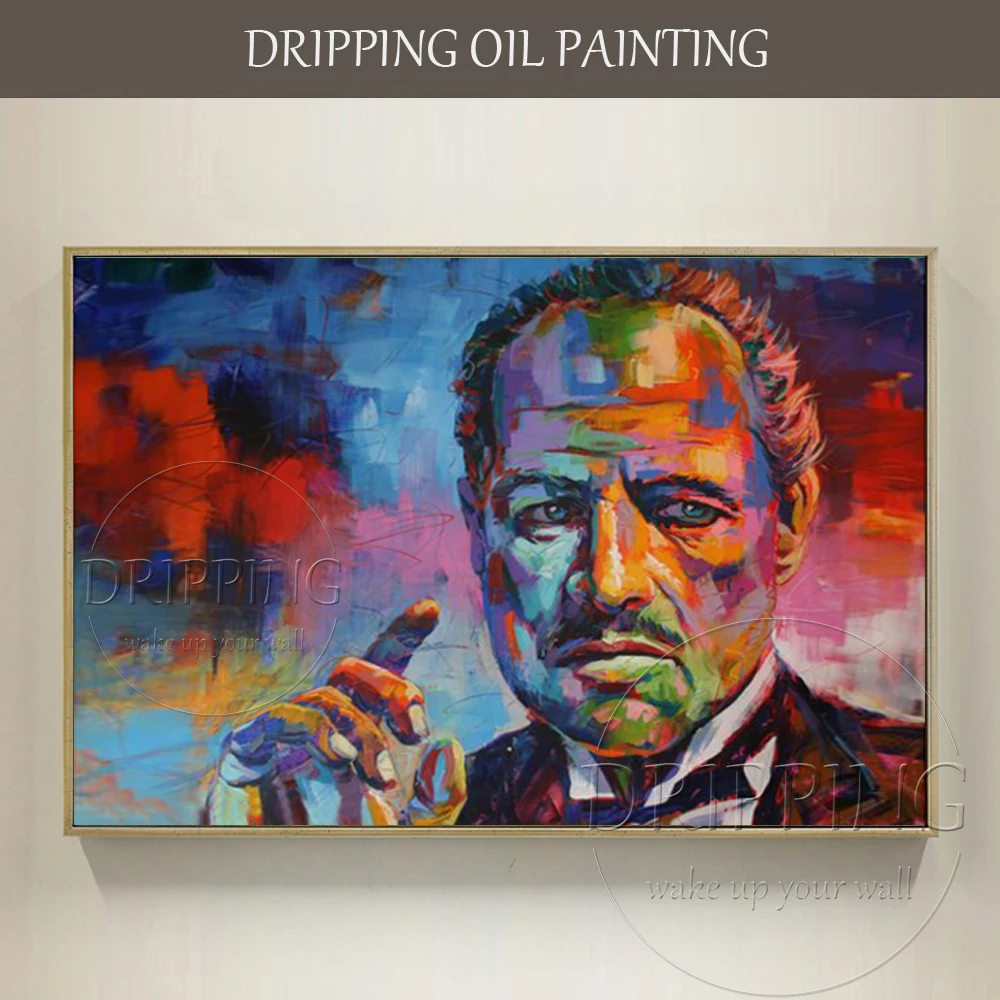 

Hand-painted High Quality Abstract Portrait Godfather Oil Painting Handmade Godfather Smoking Picture Godfather Oil Painting