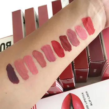 

20pcs/10set BUD K Matte Liquid lipstick make up lip kit+Lip Liner pencil mate Waterproof Long Lasting metal lipstick