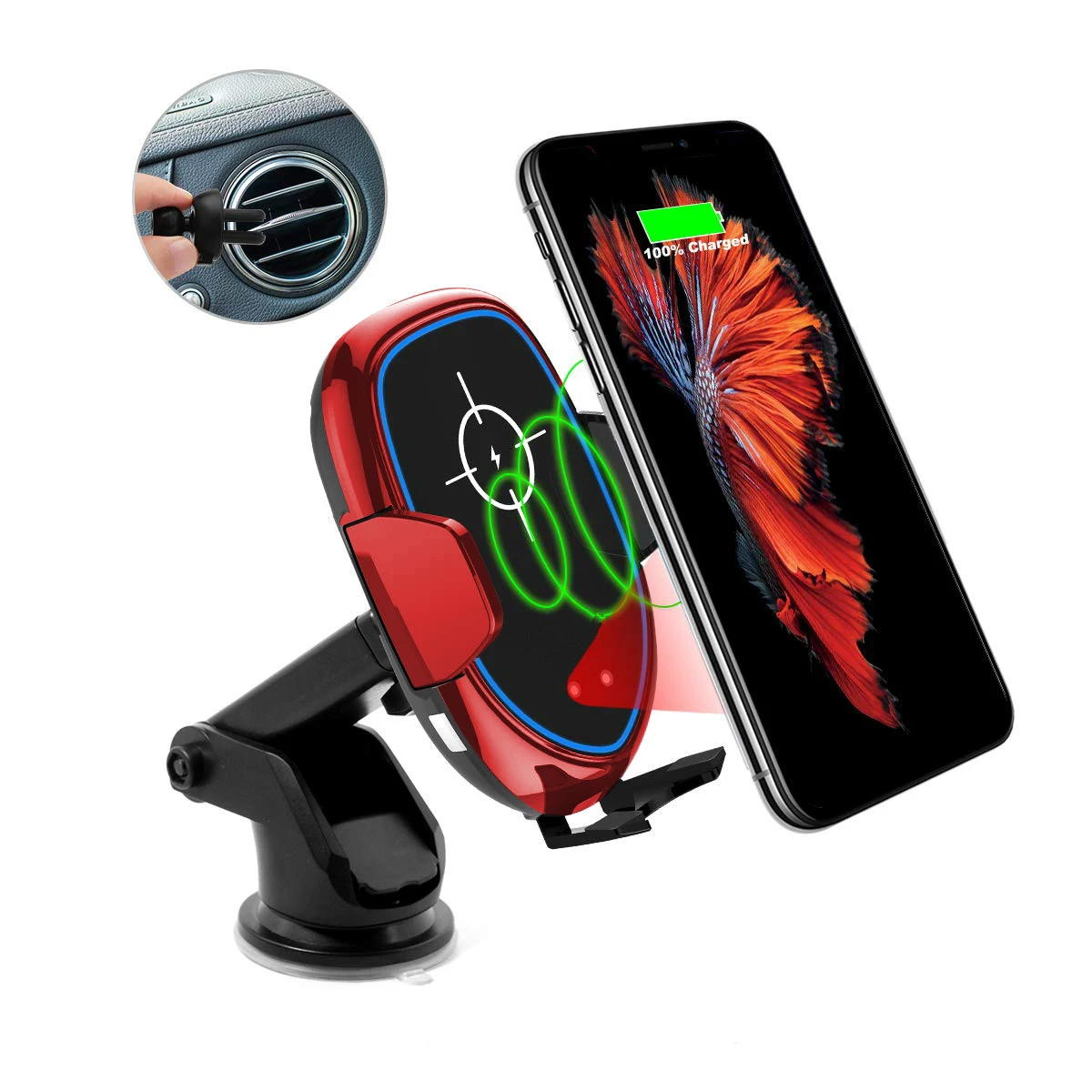 

10W Qi Fast Car Mount Air Vent Wireless Charger Phone Holder for iPhone X Xs Max 8 Suction Cup Infrared Sensor Charging Holder