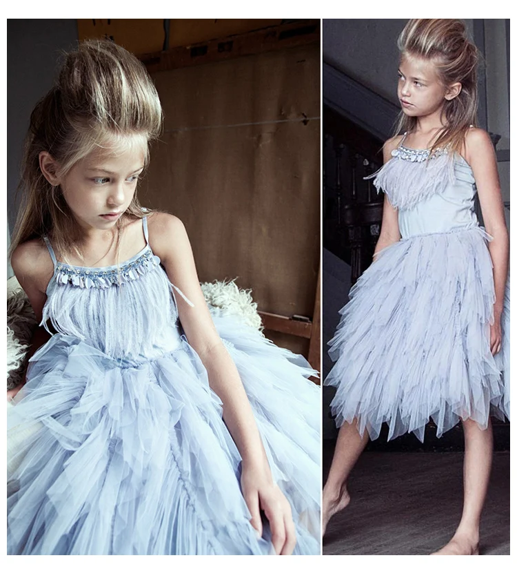 Детские платья принцессы для девочек; Детские платья с перьями, расшитые блестками; платья для дня рождения; изысканное детское платье-пачка
