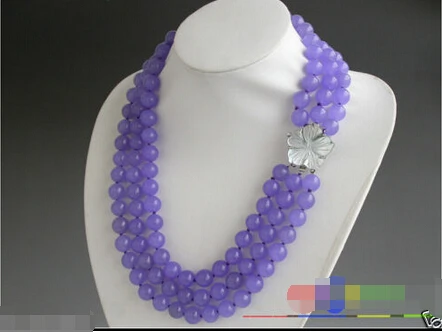 

S948 3row 24" 14MM ROUND lavender jade BEAD necklace