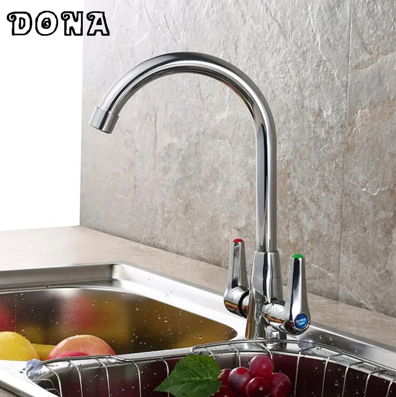 

NEW Double handle kicthen sink faucets 360 degree swivel hot & cold kitchen faucet mixer tap chrome Mixers DONA1301B