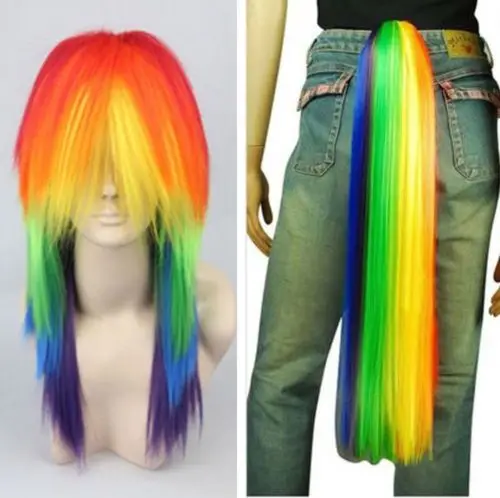 Мой маленький пони Радуга Дэш косплей парик многоцветные термостойкие синтетические волосы косплей костюм парики+ парик колпачок