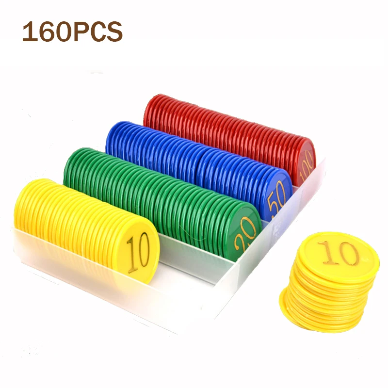 

160PCS Pocker Chips and Storage Box Set Gold Number Gambling Chips with value for Board Game High Quality Plastic 3.8cm Diameter