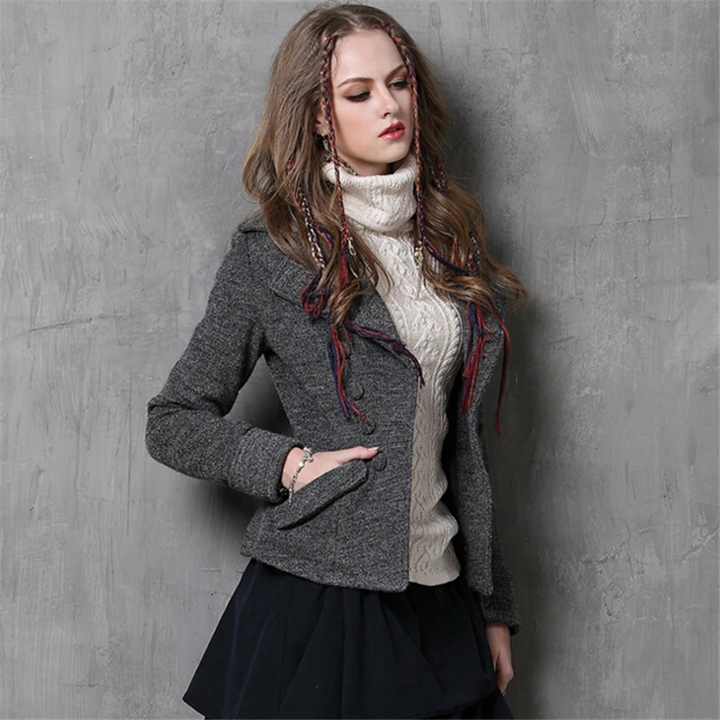Women Wool Coats Vintage Slim long sleeves Short Coat Winter New Europe Fashion Warm Thicken pockets jacket winter coat women